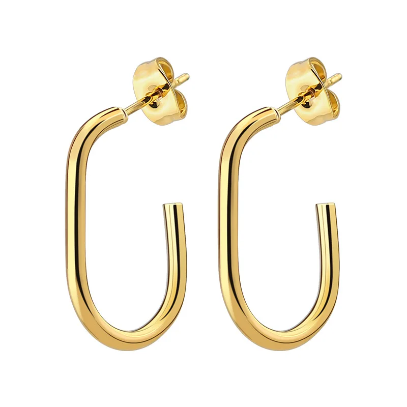 

Hot Sale 316L Stainless Steel Geometric Oval Hoop Earrings 18k Gold Plated Titanium Steel Double U Hoop Earrings For Women