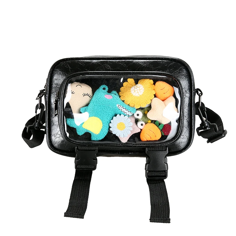 

Ita bag manufacturer customized Ita shoulder bag with clear PVC window customized design Ita bag for display pins, Black. white or customized