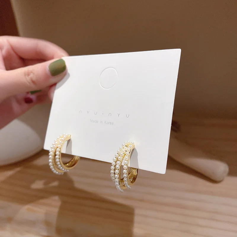 

Women Baroque Pearl Earrings Korean Style S925 Silver Post C Shape Pearl Stud Earrings Wedding Bridal Party