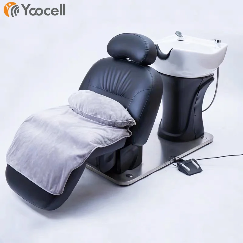 

Yoocell hair beauty salon furniture smart folding shampoo chair electrical control white ceramic shampoo basin with chair