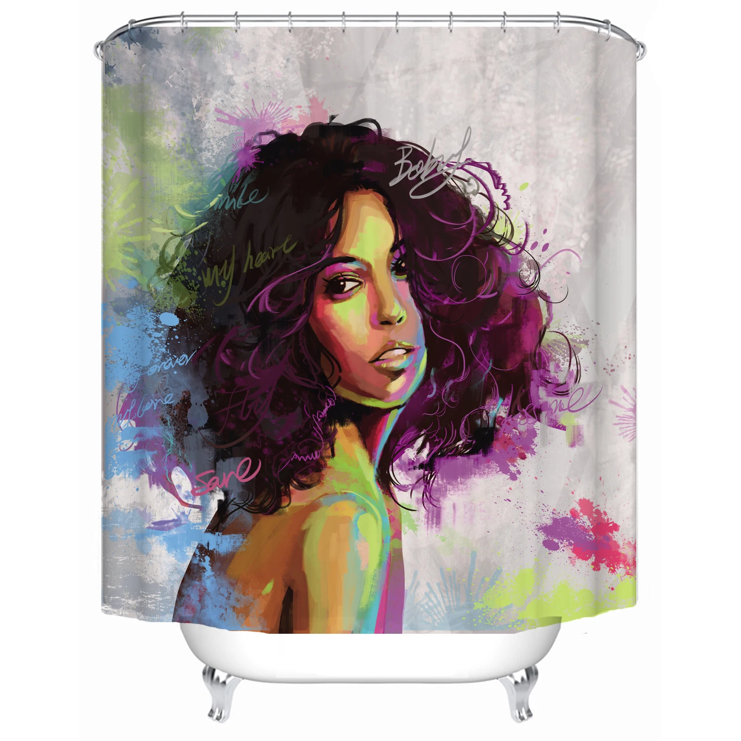 

12 Hooks Waterproof Fabric Shower Curtain Liner Covered Bathtub Grey oil painting fashion woman Print Bathroom Curtains