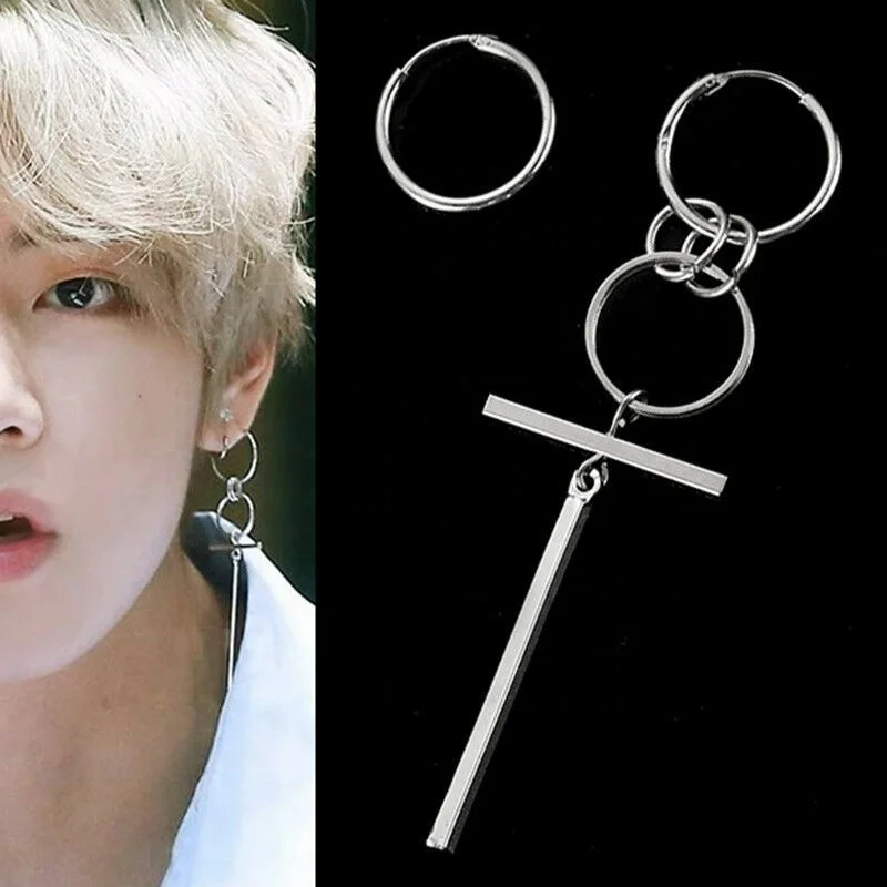 

Kpop Jewelry Fashion Asymmetrical Long Circle Earrings Trendy INS Pop Unisex Alloy Earrings Boys Girls Accessories 2020 MAMA BTS