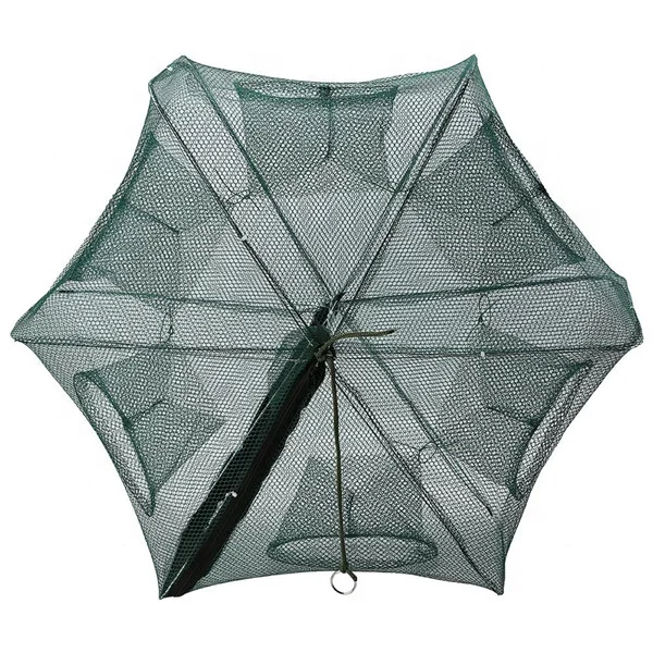 

6 holes folded bait trap fish shrimp net shrimp net trap umbrella cage, Green