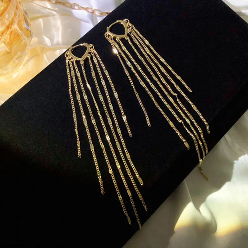 

korea heart dangling jewellery metal women tassels earrings