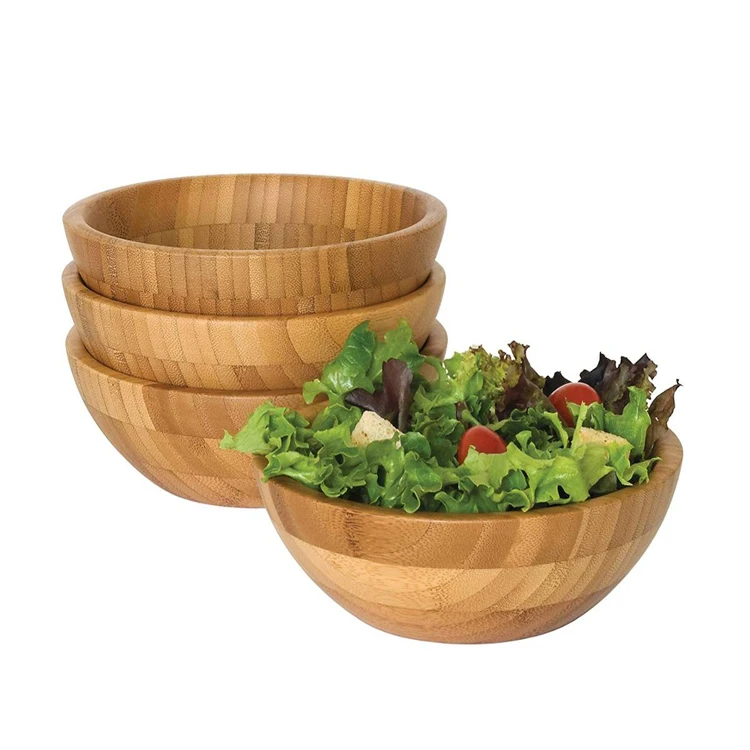 

100%Natural Wood Serving Bowl Wooden Salad Bowl Bamboo Fruit Bowl, Natural