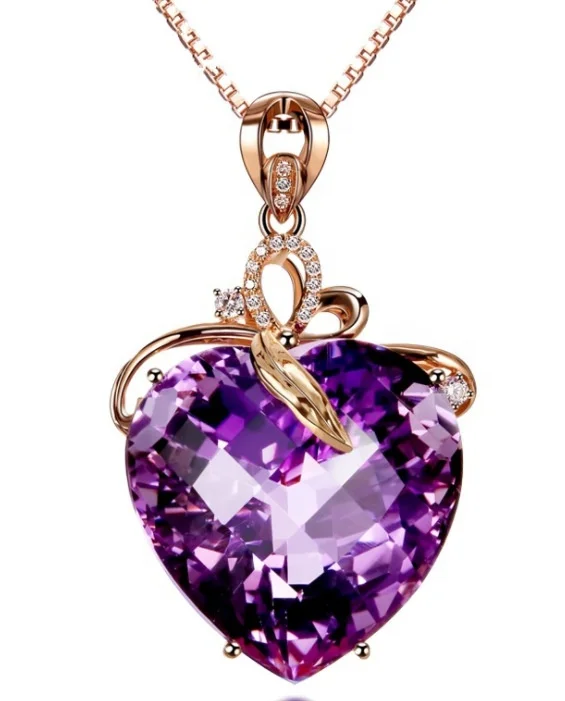 

Fashion accessories European and American fashion purple CZ heart pendant necklace