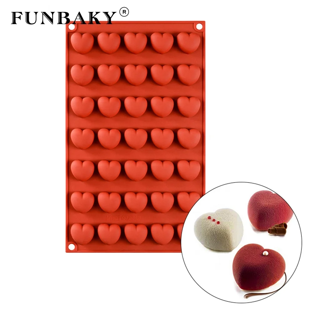 

FUNBAKY Valentine ' s Day multi - cavity mini heart shape candy chocolate silicone mold cake decoration kits, Customized color