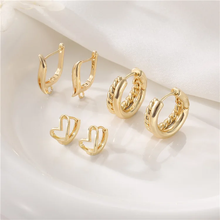 

Jiexing New Design 14K Gold Plated Irregular Twisted Heart Shape Ear Buckle Hoop Earrings for Women Jewelry Making