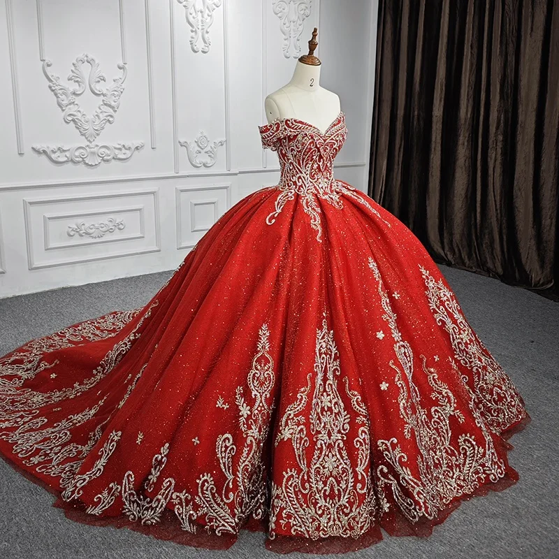 

Jancember 5833 Elegant Slip Red Lace Fabric Ball Gown Evening Quinceanera Dresses