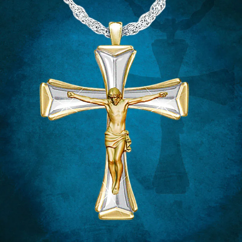 

Jesus Religious Devotion Jewelry Elegant Gold and Silver Ladies Necklace Exquisite Fashion Cross Necklace