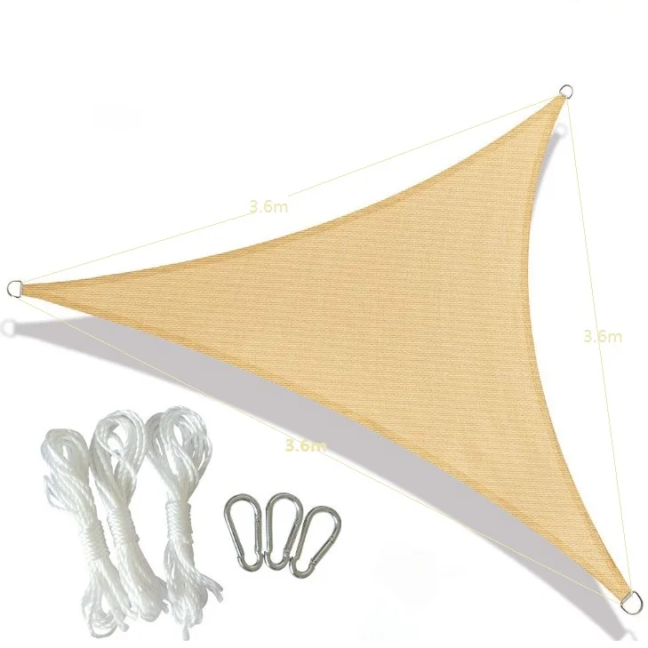 

185GSM 3.6X3.6mX3.6m HDPE Triangle breathable outdoor sunshade sail sunshade canopy, Beige black bule green white brown