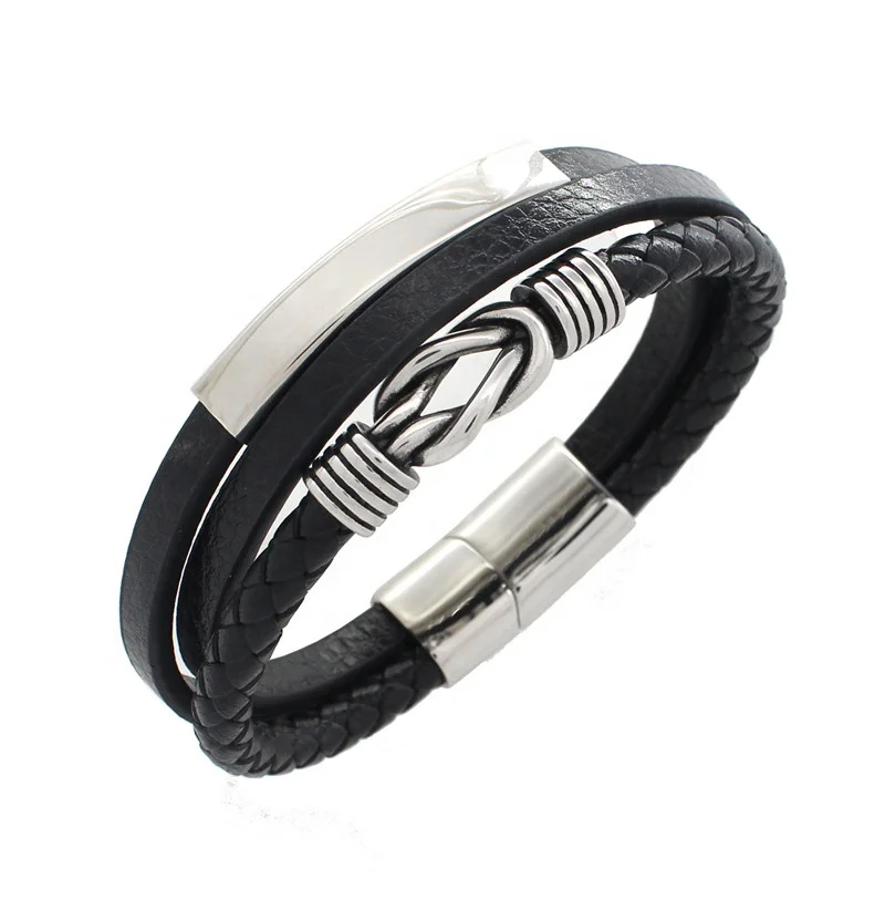 

New Arrive Stainless Steel Leather Bracelet Men With Magnetic Clasp