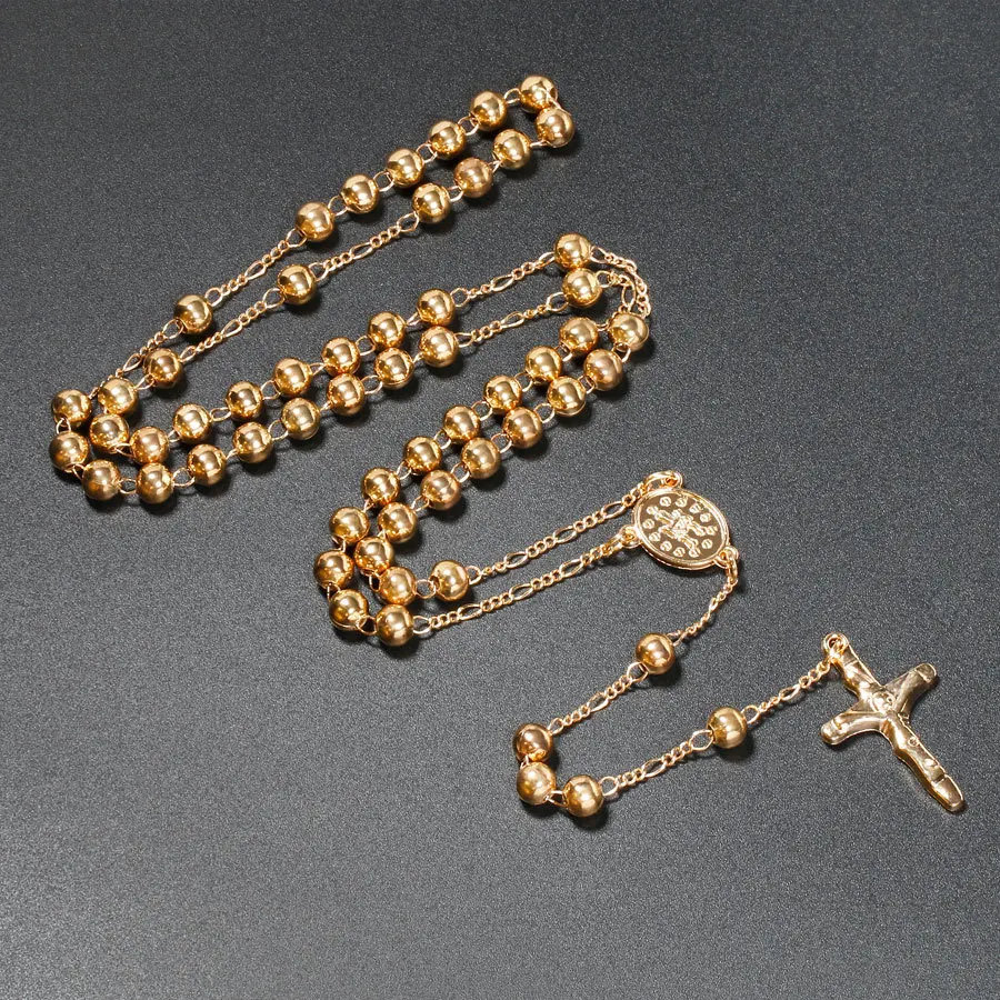 

6mm Bead Cross Prayer Beads Necklace Beaded Rosary Catholic Christianity Jesus Virgin Mary Long Cross Religious Necklaces