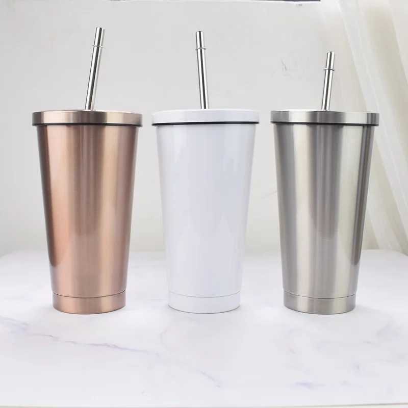 

Hot Sale 500ml Travel Mugs Vaccum Insulated Straight Straw Cups 304 Stainless Steel Water Tumbler With Straw