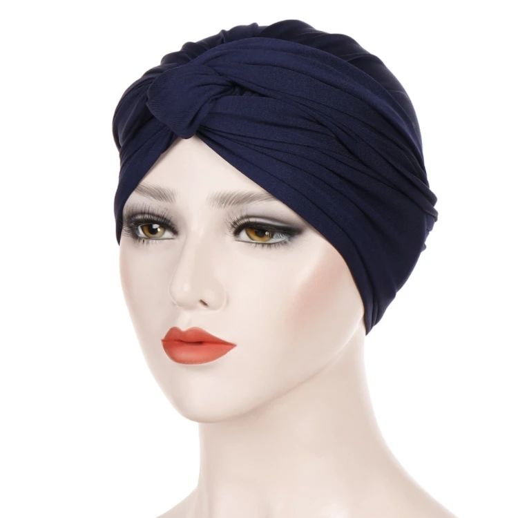 Wholesale Knotted Polyester Muslim Indian Hat Plain Bonnet Chemo Sleep ...