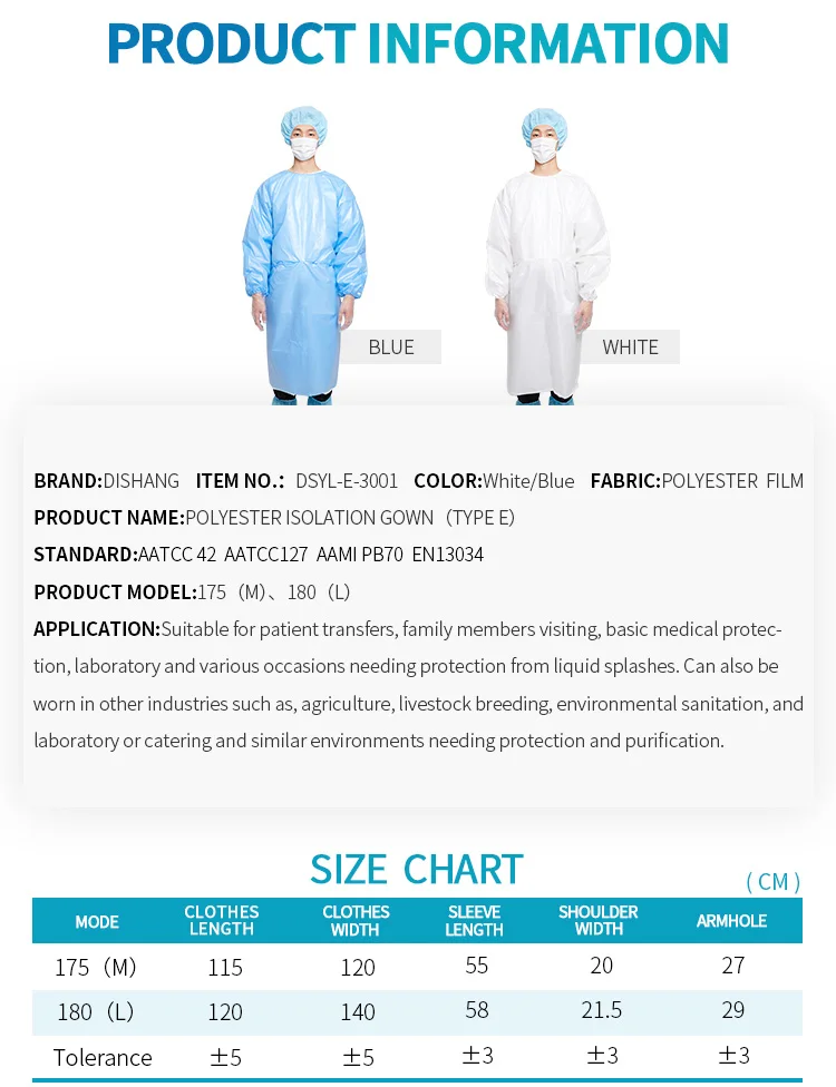 Factory Direct Sales Disposable Body Suits Clothing Isolation Apron Disposable Civil White/Blue Isolation Gowns