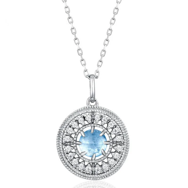 

Vintage Elegant Blue Topaz White Zircon Gem Necklace Silver Jewelry 925 Sterling Necklace Necklace Pendants, Platinum