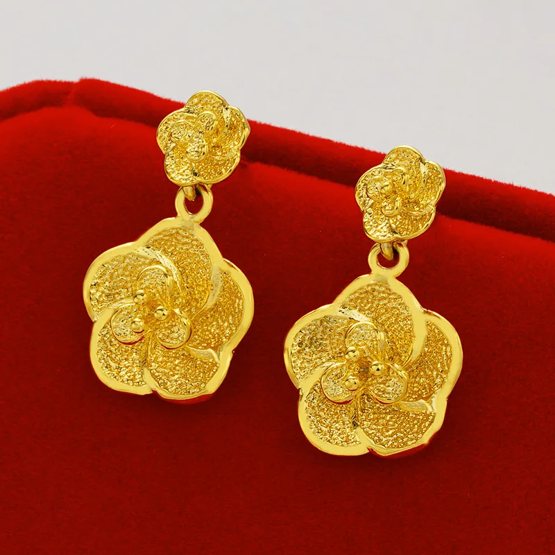 

Wholesale 18k Gold Plated Earrings Gold Jewelry Set Hot Sale New Design Dubai Womens Fashion Flower Chain Bracelets