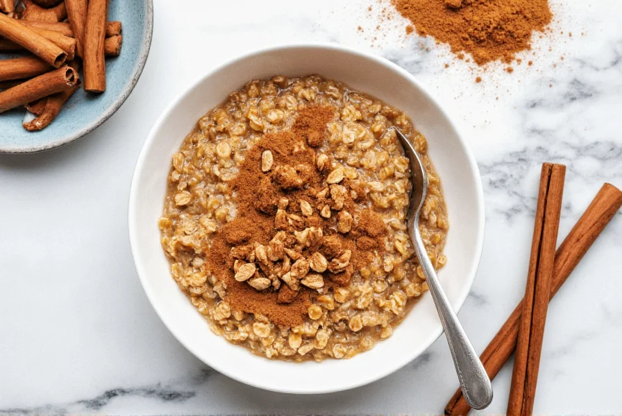 Close-up of steel-cut oats simmering in a pot with cinnamon sticks and whole spices