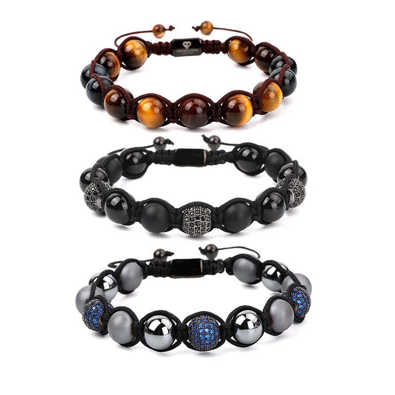 

Jewelry Factory Making New Design 10mm Natural Stone Tiger Eye Hematite Handmade Friendship Bracelet Custom Logo Men