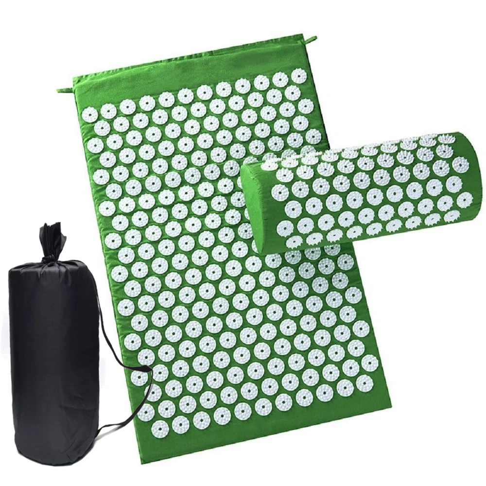 

Wholesale eco friendly foot massage plastic spikes shakti yoga acupuncture therapy acupressure mat and neck pillow set