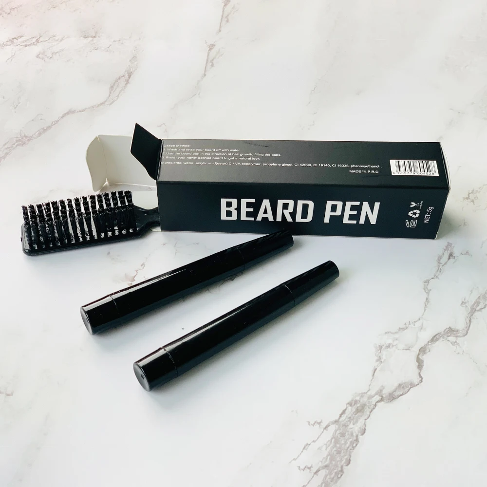 

Waterproof beard brow pen 4 points multi-used wide brush pen beard filling kit manufacturers beard pen
