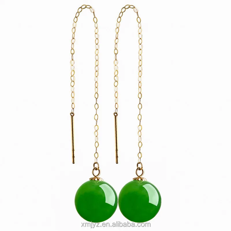 

Certified Grade A Hotan Jade Green Jade Bead Earrings Female 18K Gold Inlaid Spinach Beryl Bead Earrings