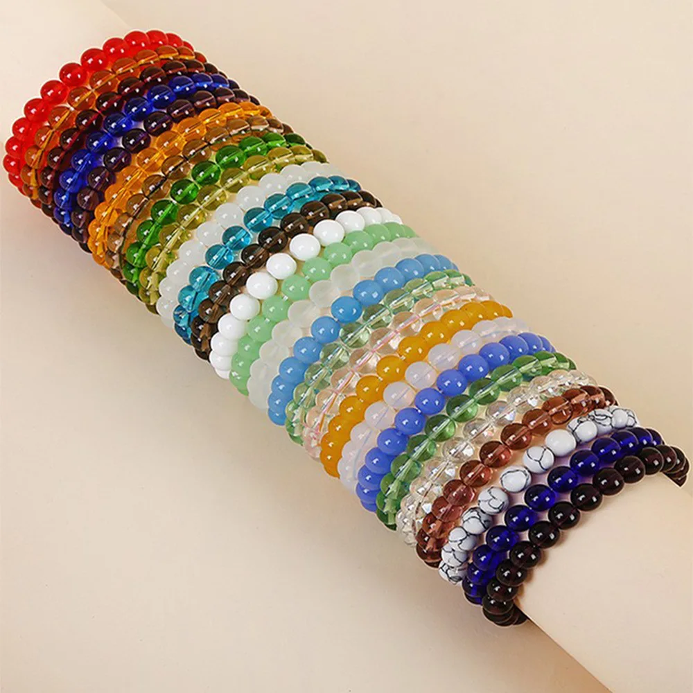 

Cheap Price 8mm Natural Stone Beaded Bracelets Wholesale Factory Multi Color Transparent Glass Beads Prayer Rosaries Bracelet