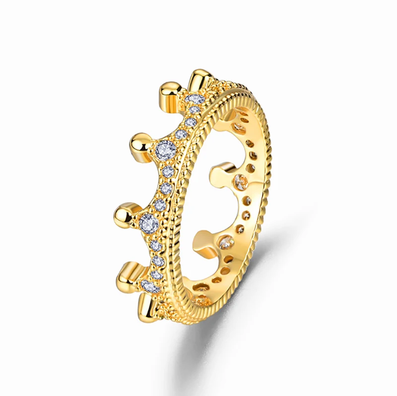 

2021 new European popular crown zircon ring fashion copper plated 18K jewelry design wedding ring for women, Golden