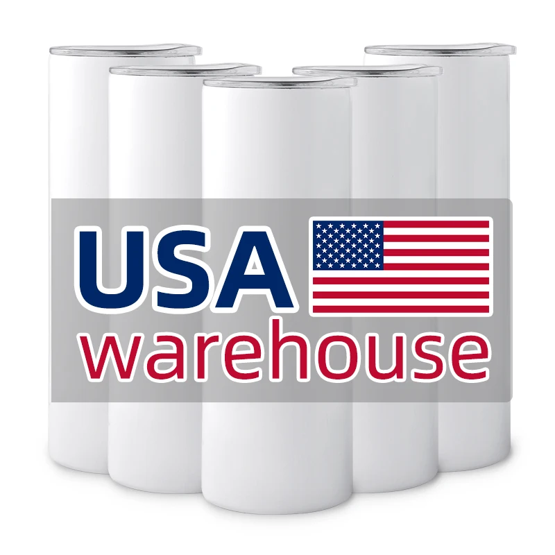 

USA warehouse 20oz Skinny Straight Sublimation Blanks Stainless Steel Tumblers With stainless steel Straws