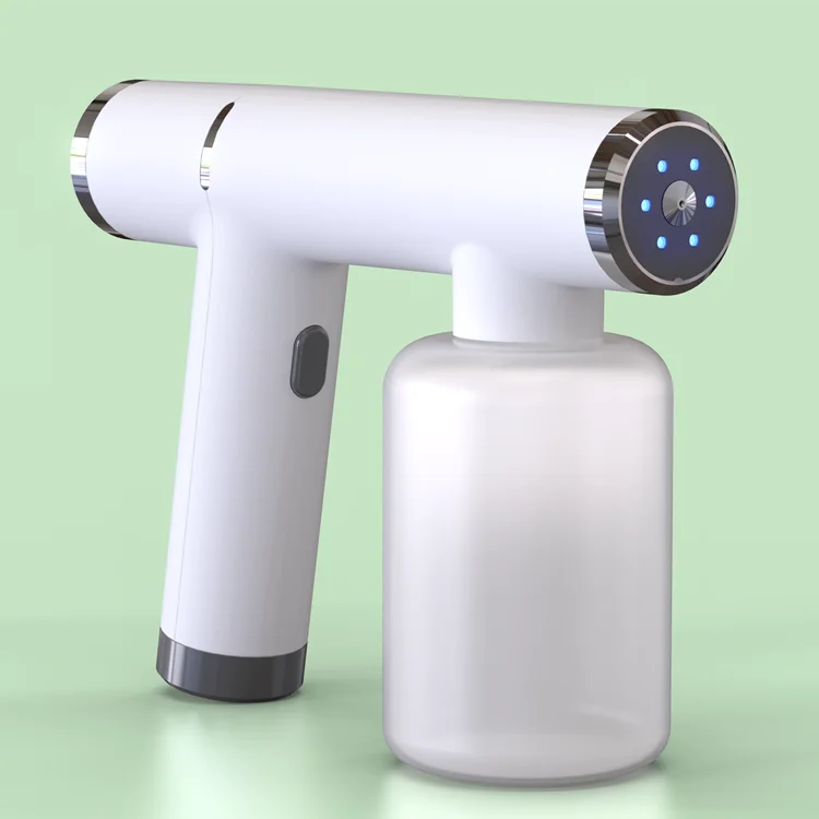 

New Design Handheld Blue ray light Anion Disinfents Sterilizer smoke Fog Machine wireless cordless nano spray gun//, White