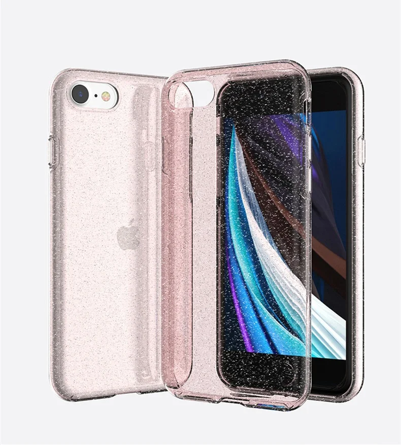 

For iPhone SE 2020 Glitter Case, Fashion Ladies Friendly Grip Clear Bling Bling Shining Cellphone Cover for iPhone SE, Clear, black, pink