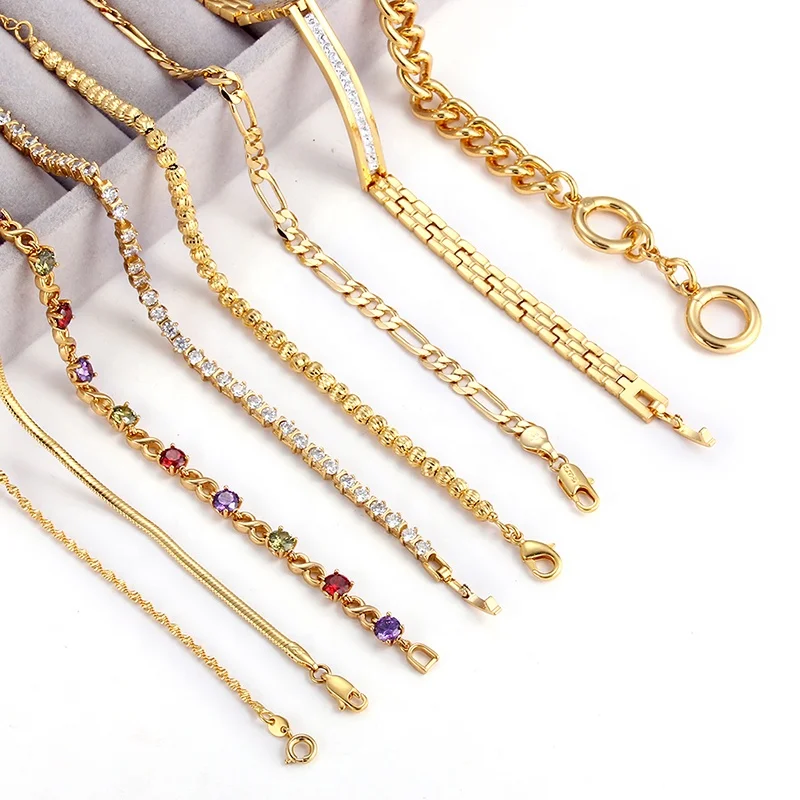

18K Fashion Gift Punk rhinestone Gold Snake Chain Cuba bracelet Gold plated copper fadeless bracelet for women men gift