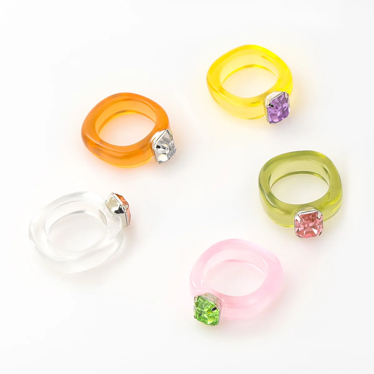 

Factory Direct Sale Multicolor Acrylic Couples Ring Diamonds Resin Rings With Zircon, Picture