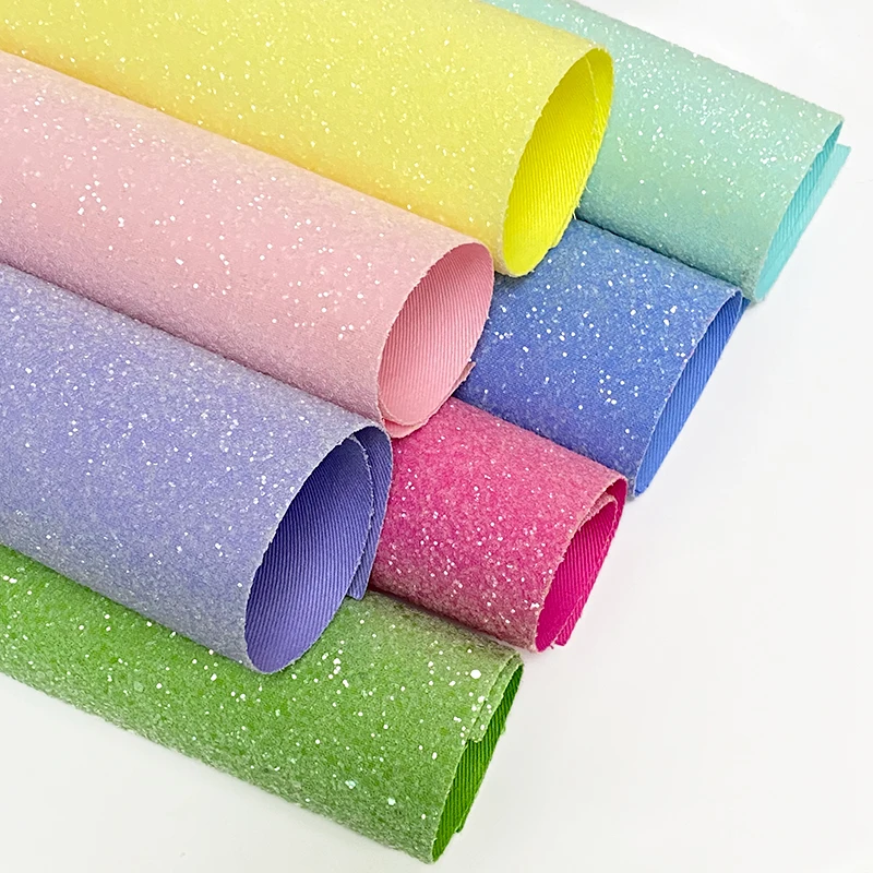 Wholesale Shiny Fluorescent  Neon Chunky Glitter Leather Fabric Sheets  Canvas Backing for Craft cricut Hair Bows  Making