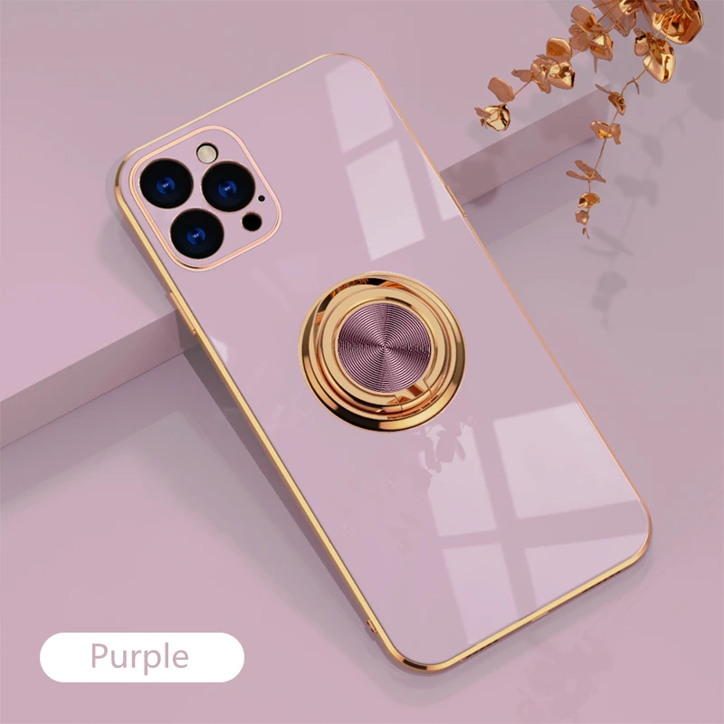 

Luxury Plating Silicone for Iphone Plain Metal Ring Holder Stand Soft Cover Mobile Bags Covers Customize Phone Case