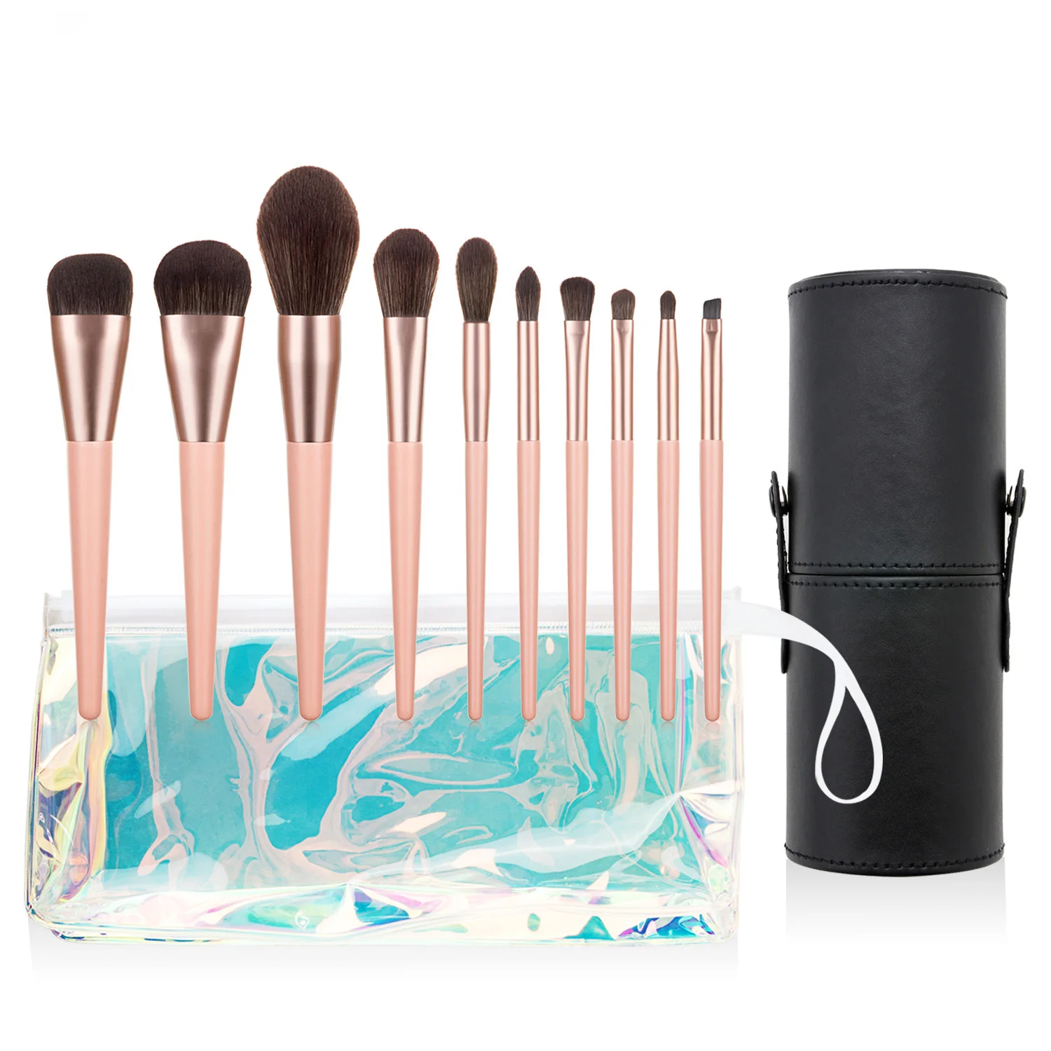 

HEXUE High Quality Vegan Cruelty Free Makeup Brushes Private Label Custom LOGO 10pcs Makeup Brush Set With Bag