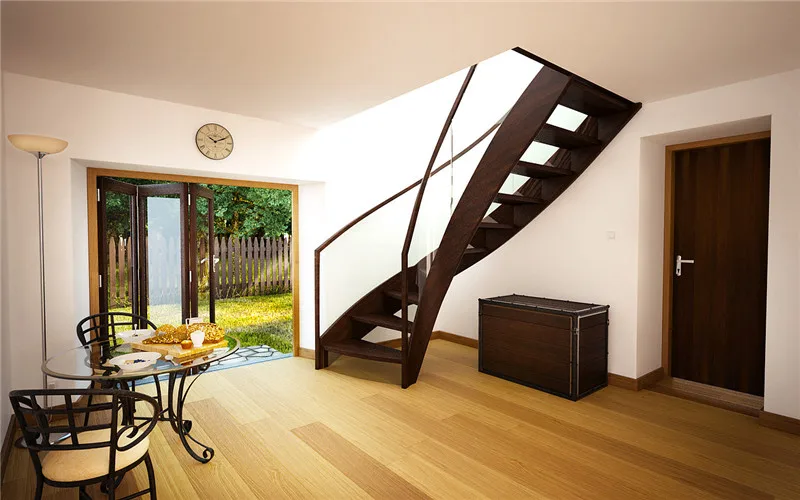 Modern Design Stepenice Residential Steel Wood Beam Curved Stairs Economic Interior Staircase