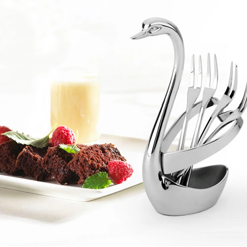 

Price creative swan shape fruit spoon fork holder for home kitchen, Siliver