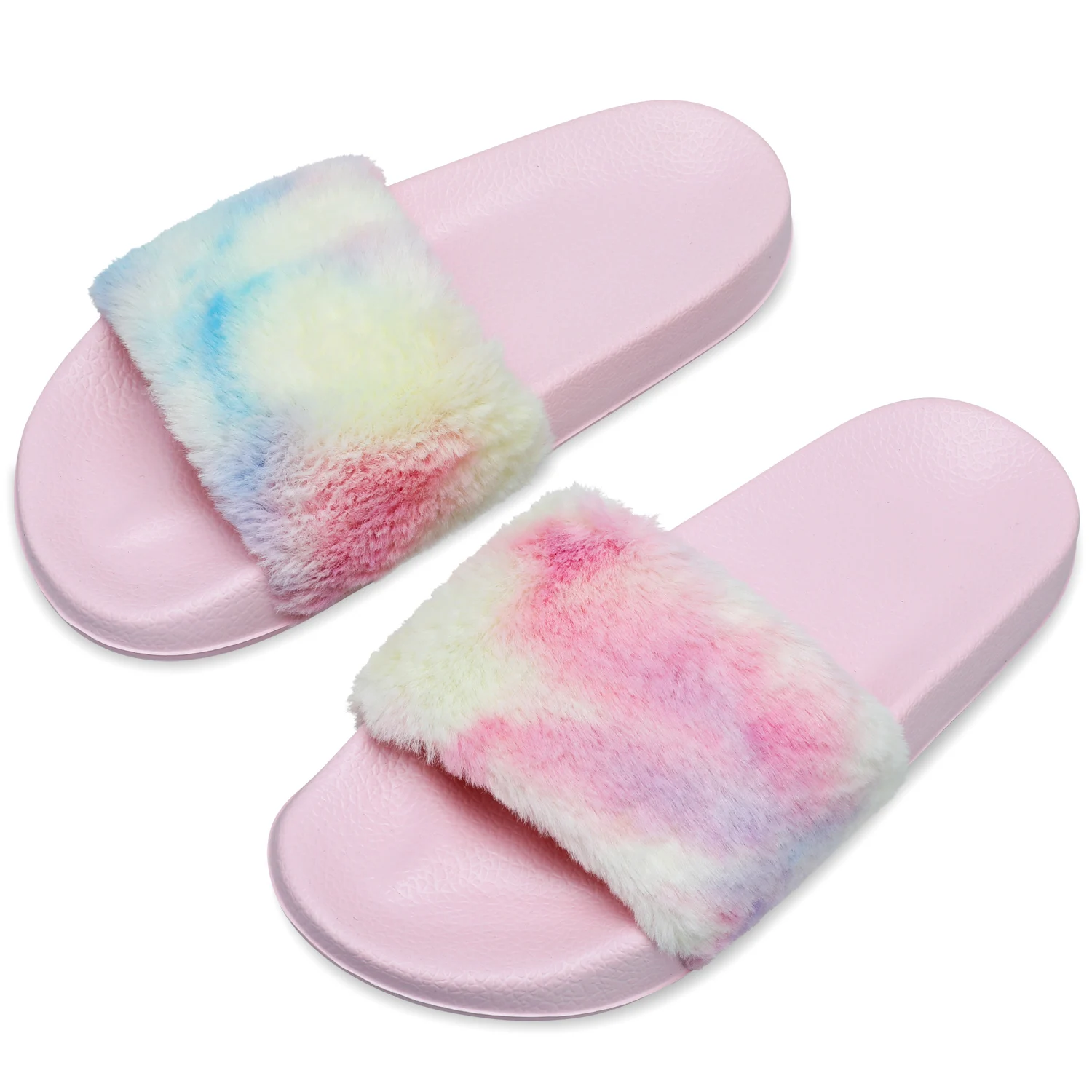 

Ladies Fur Slide Sandals Slippers Faux Fur Slides Furry yeezy slippers soft swan indoor Plush Slippers Women, As picture