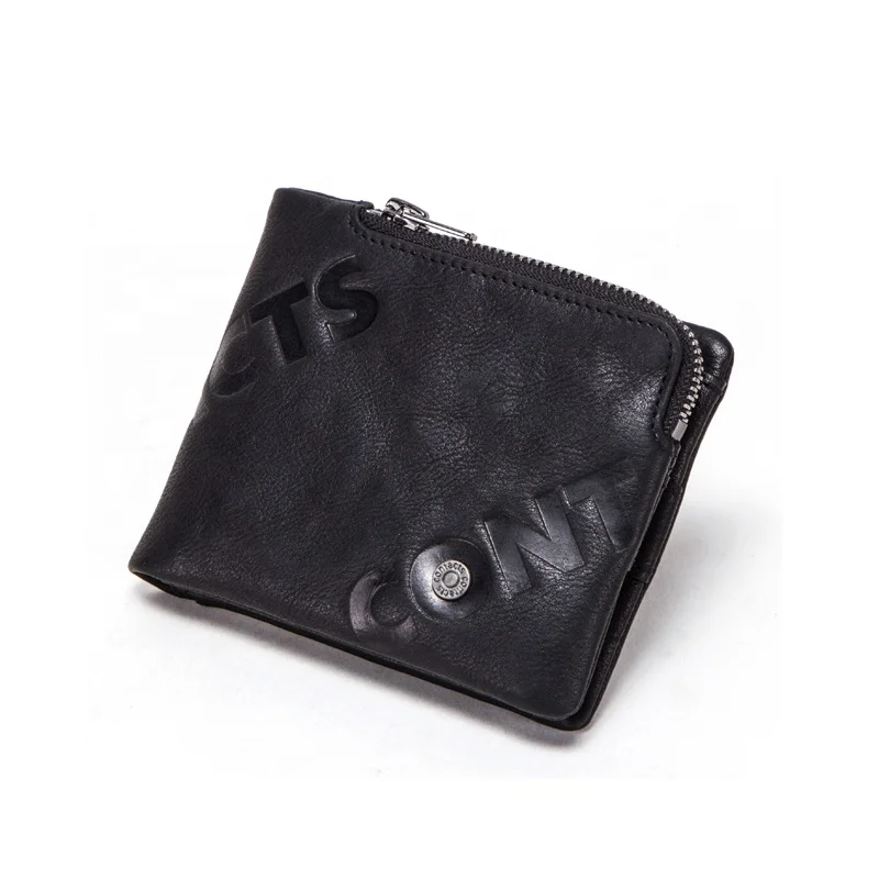 

OEM ODM drop ship Contacts mens short RFID blocking genuine cow leather zipper closed coin pocket slim wallet