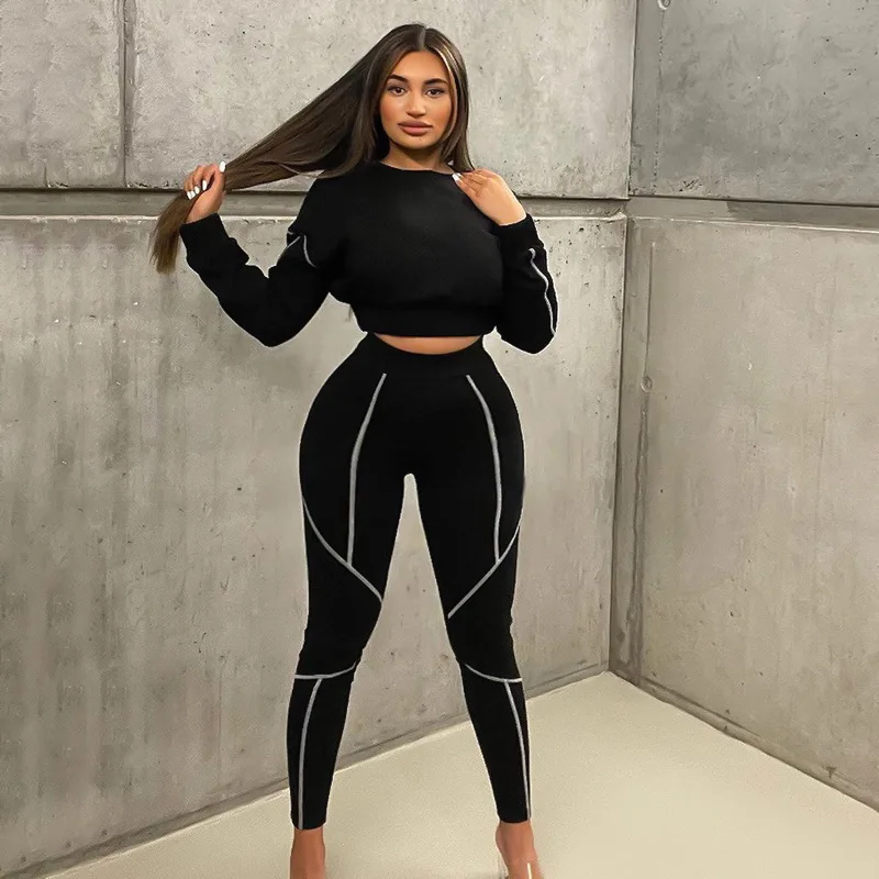 

2021 Fall Women Clothes Yoga Set Two Piece Pants Set Outfits Tracksuits Ladies Crop Tops 2 Piece Gym Leggings Women Joggers Sets, Can provide different swatchbooks to choose colors