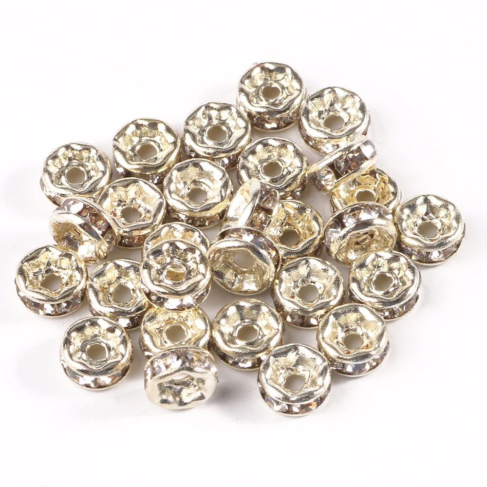 

Wholesale 4/6/8/10MM 9K Gold Color Rondelle Spacer Beads Round Metal Rhinestone Beads for DIY jewelry Making, As picture