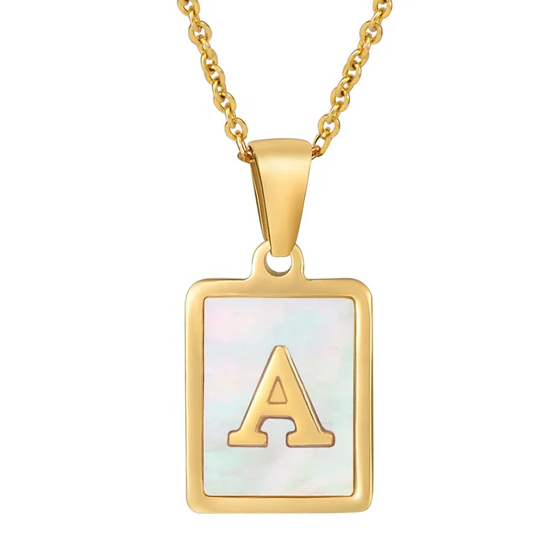 

18K stainless steel square shell letter pendant 26 English letter necklace for women