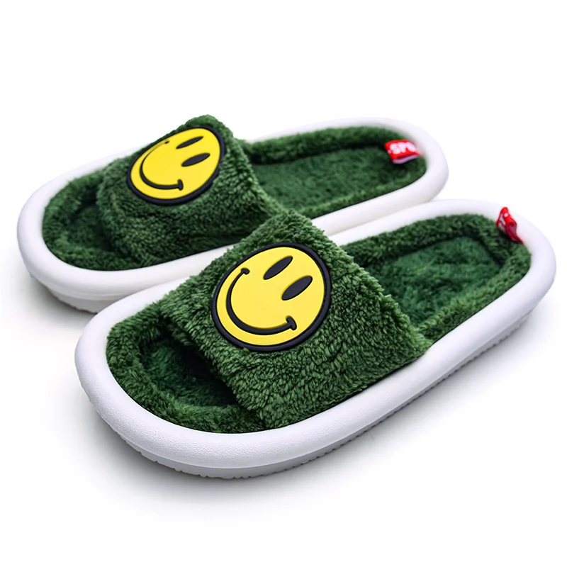

Orange fur slippers smile denim