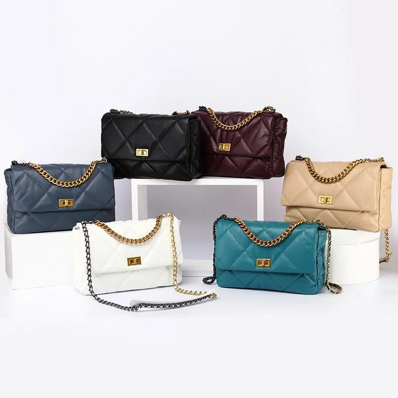 

Wholesale high quality sheepskin shoulder luxury Designer Genuine Leather bigs size shopping bag with chain women's handbag, Customizable
