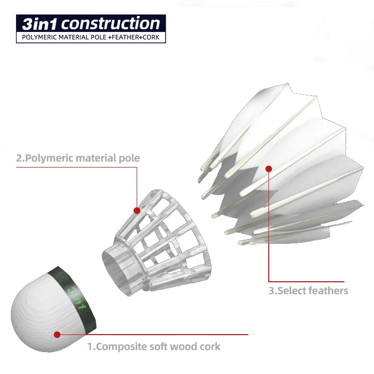 Anyball Good Quality 12pcs Fiber Cork 100% Goose Feather Badminton Shuttlecock for Professional Tournament