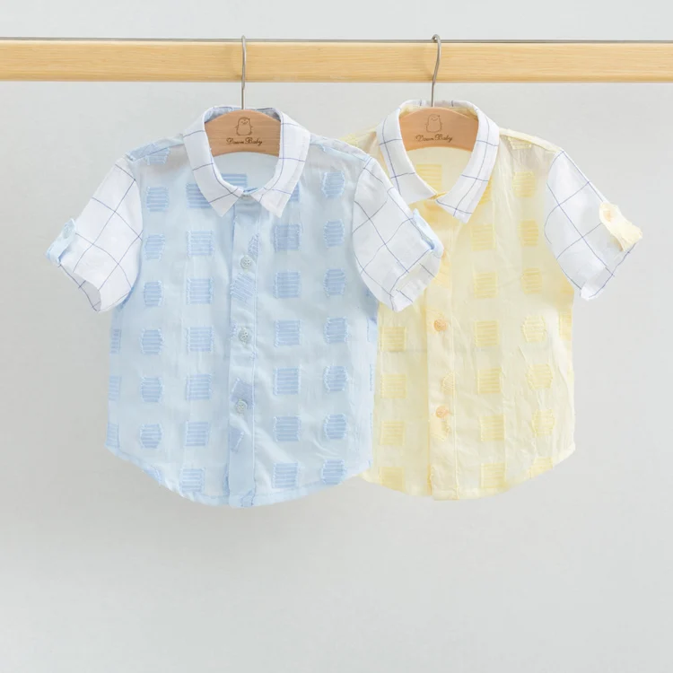
2020 Summer top design 100 cotton short sleeve striped plaid baby boy shirt kids shirt 