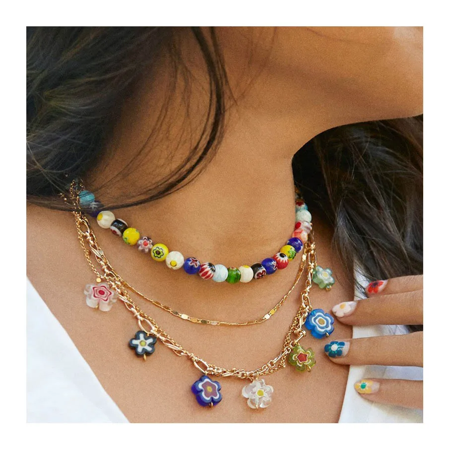 

New arrival gold plated colorful daisy flower beads necklace for women