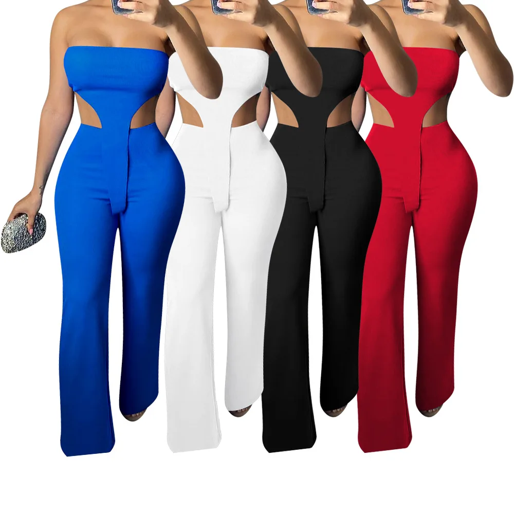 

2021 summer women's solid color bodycon collarless crop top casual suit fashion wholesale loose two-piece sets